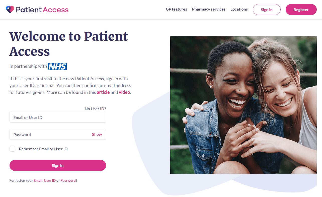 patient access website welcome page